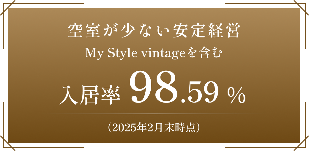 空室が少ない安定経営 My Style vintageを含む 入居率98.59%