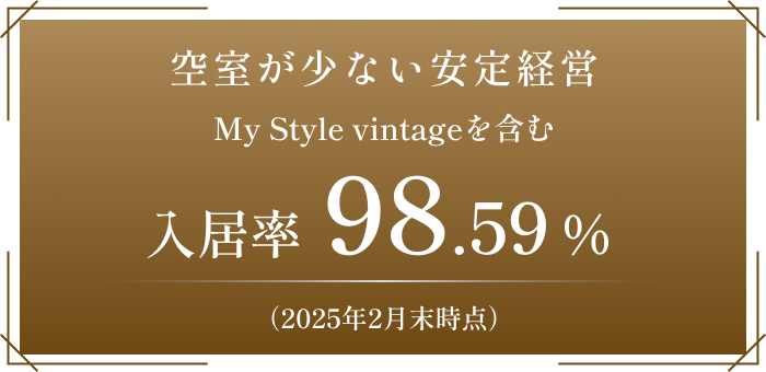 空室が少ない安定経営 My Style vintageを含む 入居率98.59%